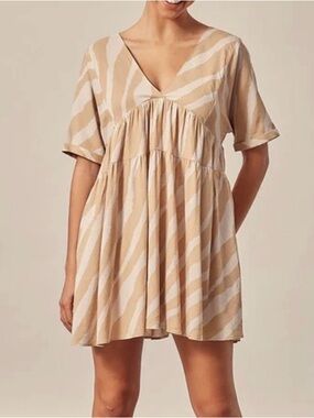 Vestique Beige Zebra Print Babydoll Mini Dress Medium